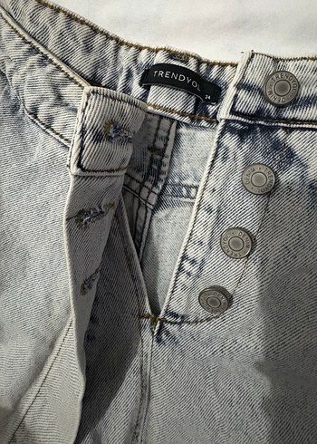 Düğmeli Gri Kadın Kot Şort Etek - Görsel 2