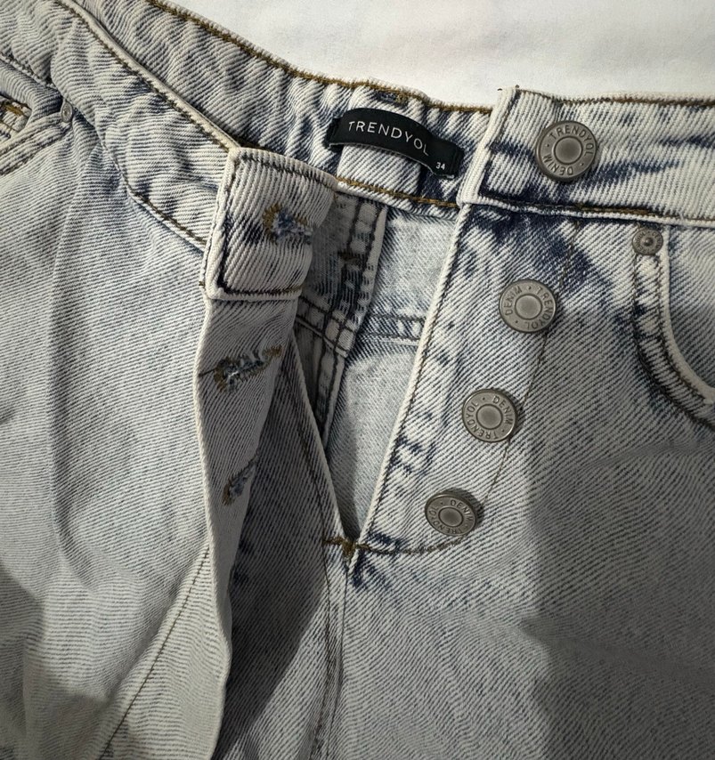 Düğmeli Gri Kadın Kot Şort Etek - Görsel 2