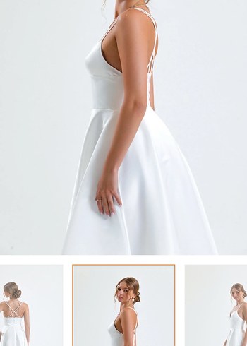 Beyaz V Yaka Askılı Uzun Elbise - Görsel 4