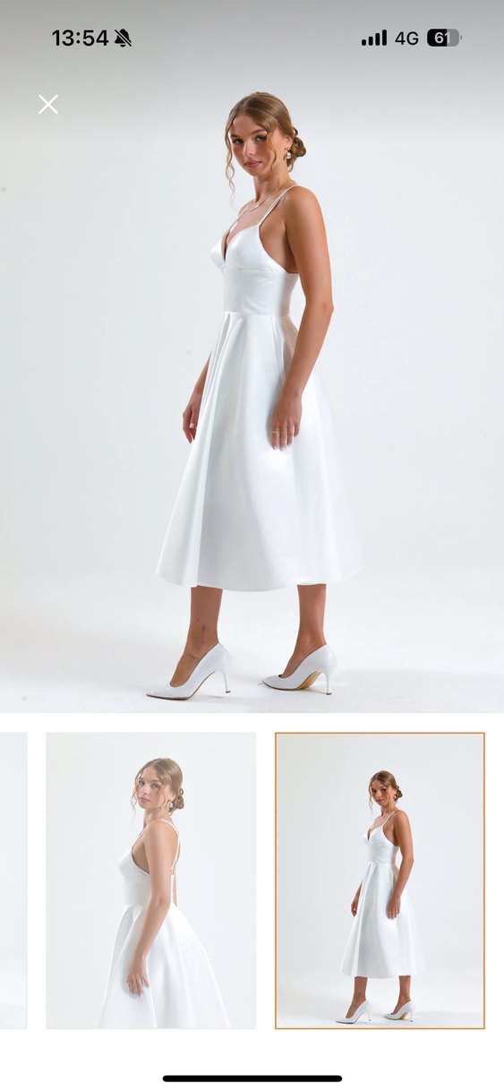 Beyaz V Yaka Askılı Uzun Elbise - Görsel 5