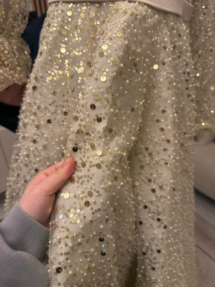 Işıl Işıl Prenses Kesim Payetli Gold Nişanlık / Abiye - Görsel 2