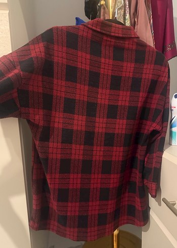 Kırmızı Ekose Desenli Rahat Kadın Gömlek - Görsel 4