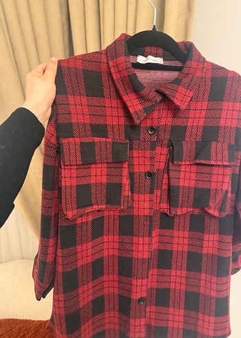 Kırmızı Ekose Desenli Rahat Kadın Gömlek - Görsel 2