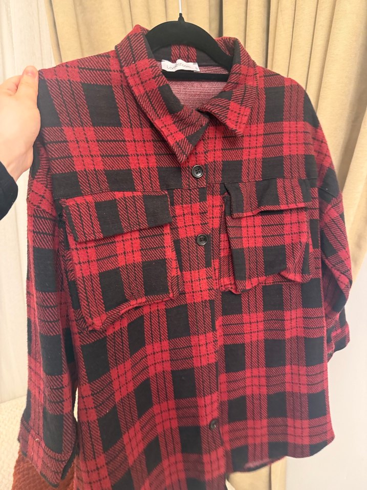 Kırmızı Ekose Desenli Rahat Kadın Gömlek - Görsel 3