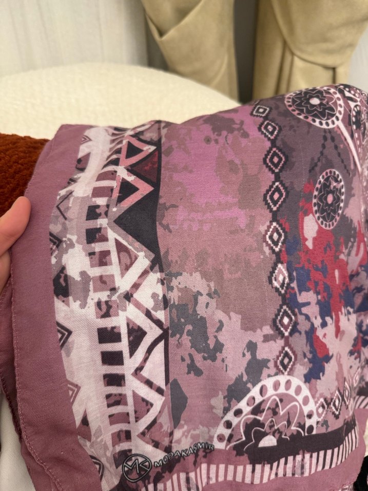 Bordo Bohem Drapeli Kadın Şal - Görsel 5