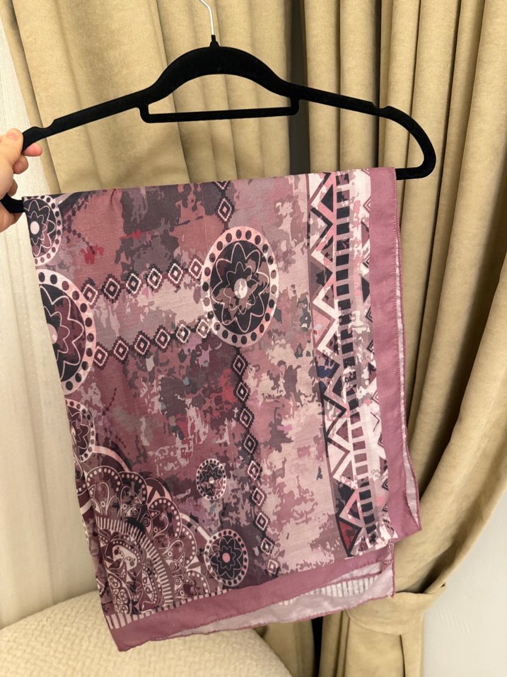 Bordo Bohem Drapeli Kadın Şal - Görsel 3