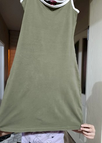Haki Renk Askılı Midi Hamile Elbisesi - Görsel 4