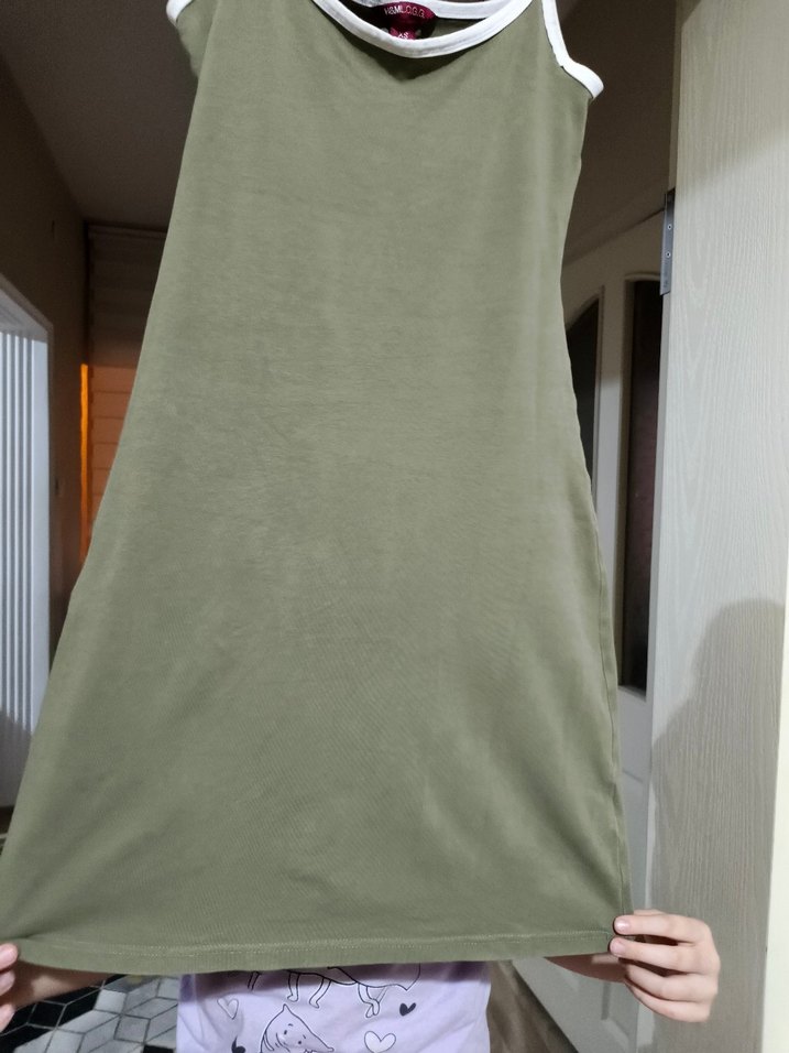 Haki Renk Askılı Midi Hamile Elbisesi - Görsel 4