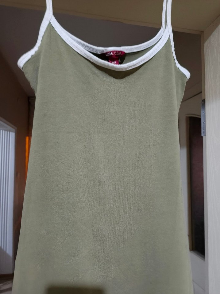 Haki Renk Askılı Midi Hamile Elbisesi - Görsel 5