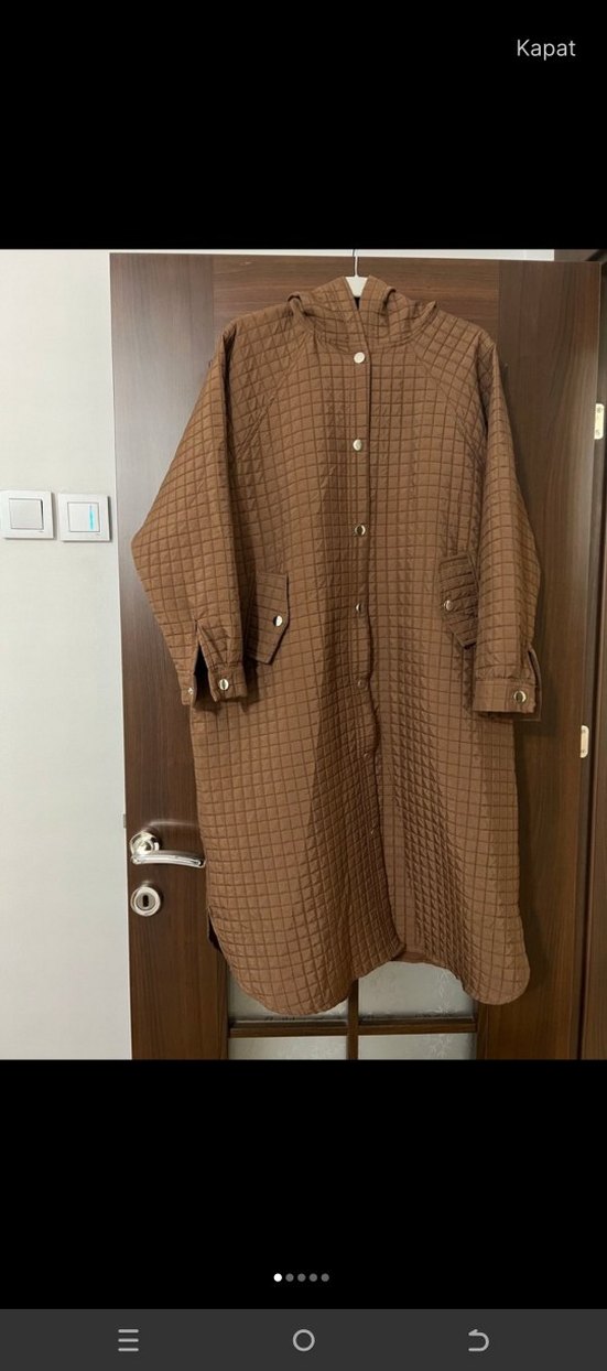 Düğmeli Uzun Kahverengi Kadın Ceket - Görsel 2