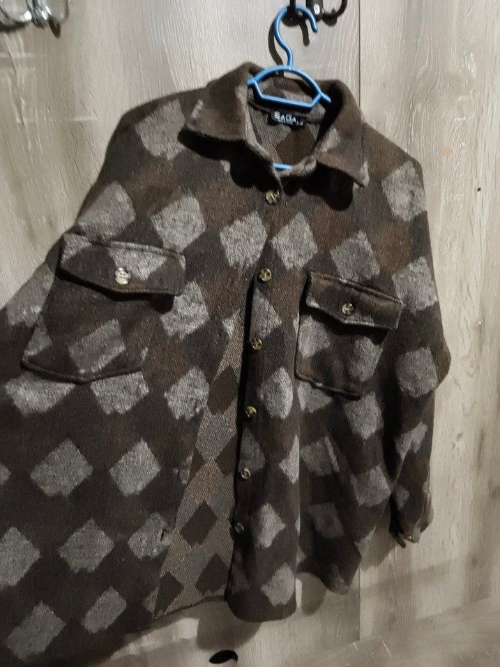 Gri Batik Desenli Düğmeli Uzun Kollu Kadın Gömlek - Görsel 5