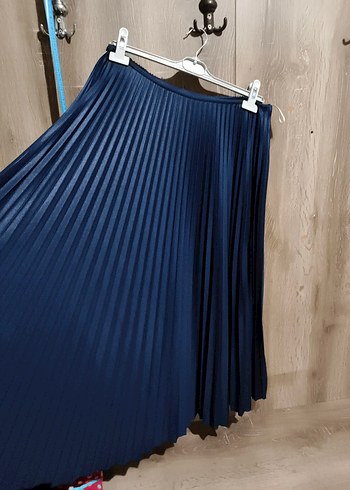 Lacivert Pilili Uzun Kadın Etek - Görsel 2