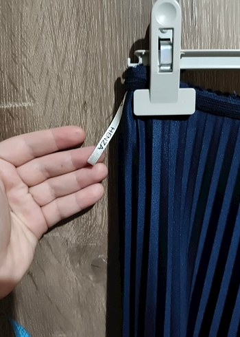 Lacivert Pilili Uzun Kadın Etek - Görsel 3