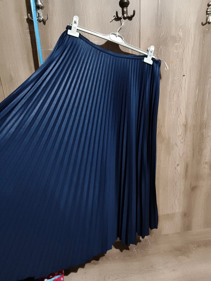 Lacivert Pilili Uzun Kadın Etek - Görsel 2