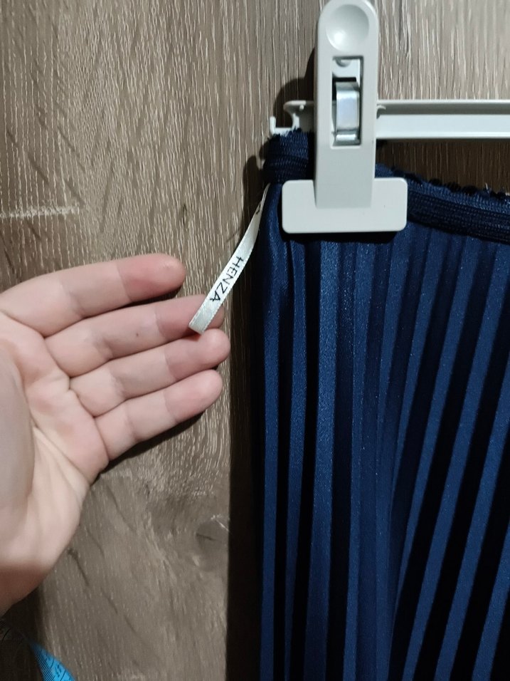 Lacivert Pilili Uzun Kadın Etek - Görsel 3