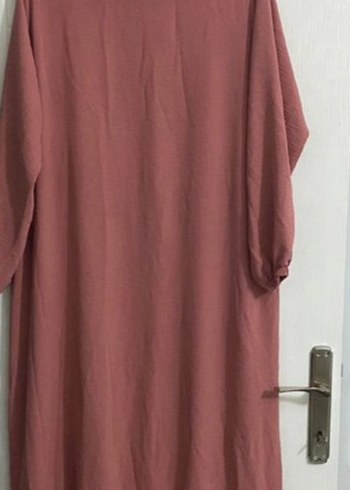 Uzun Kollu Bej Keten Elbise - Görsel 5