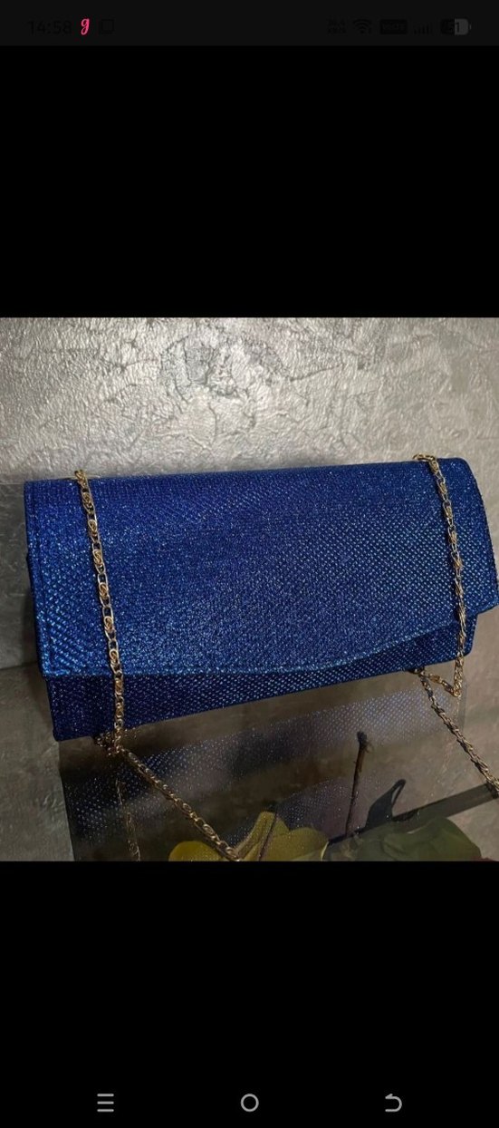 Mavi Parlak Kadın Portföy Çanta - Görsel 2