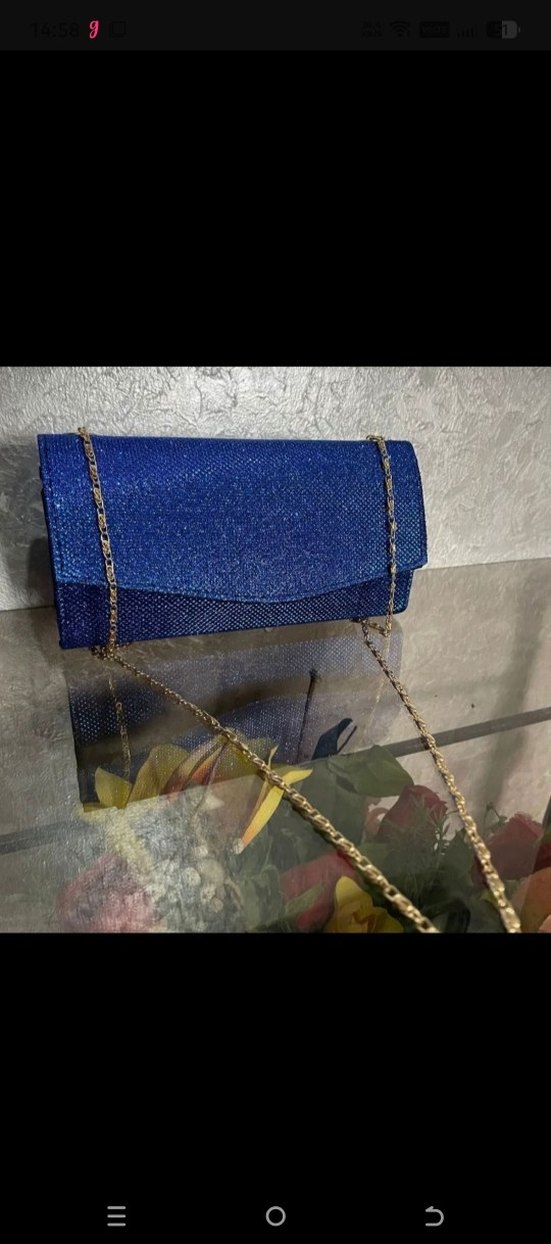 Mavi Parlak Kadın Portföy Çanta - Görsel 3