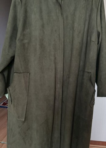 Haki Renk Uzun Süet Kadın Kaban - Görsel 4