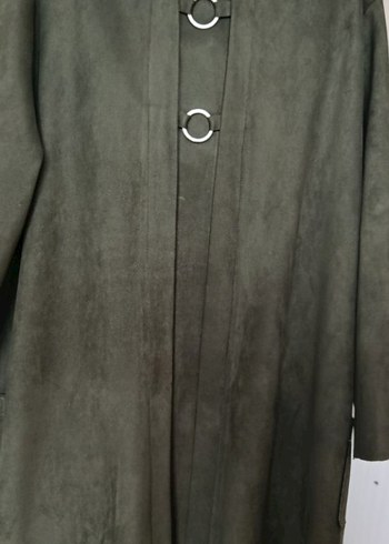 Haki Renk Uzun Süet Kadın Kaban - Görsel 3