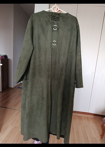 Haki Renk Uzun Süet Kadın Kaban - Görsel 2