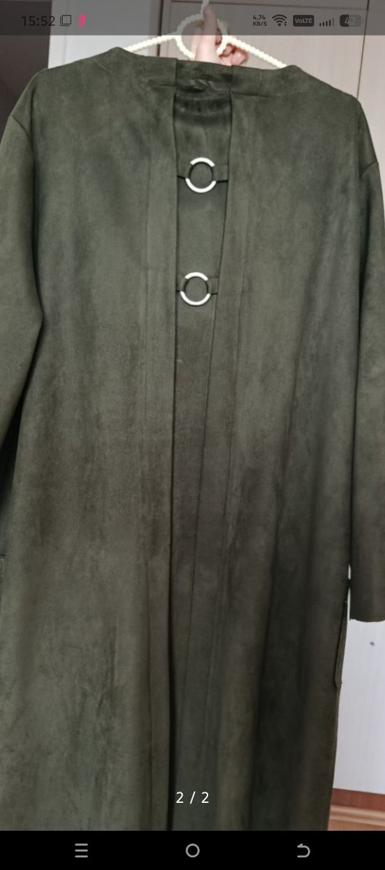 Haki Renk Uzun Süet Kadın Kaban - Görsel 3