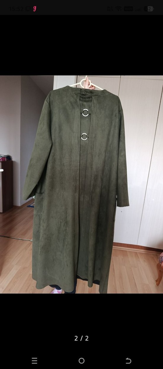 Haki Renk Uzun Süet Kadın Kaban - Görsel 2