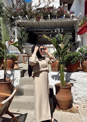 Uzun Kollu Camel Pamuklu Uzun takım - Görsel 2