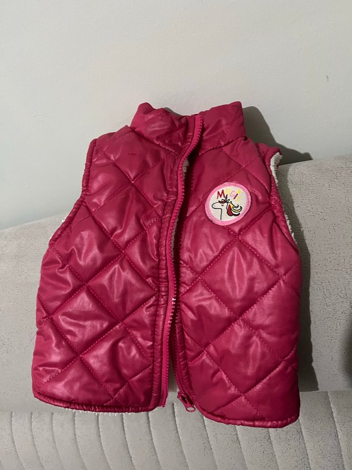 Kız Çocuk Parlak Pembe Fermuarlı Yelek - Görsel 2