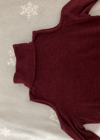 Bordo Yüksek Yakalı Kadın Triko Kazak - Görsel 5