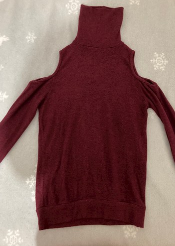 Bordo Yüksek Yakalı Kadın Triko Kazak - Görsel 2