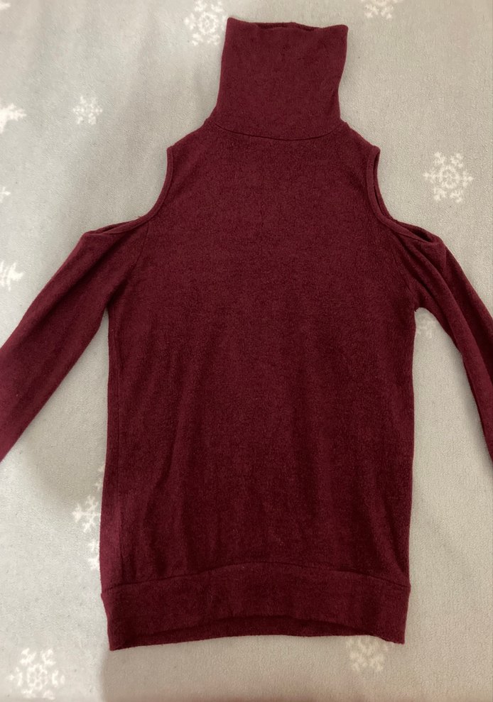 Bordo Yüksek Yakalı Kadın Triko Kazak - Görsel 2
