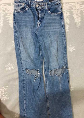 Düğmeli Mavi Kadın Midi Boy Denim Pantolon - Görsel 6