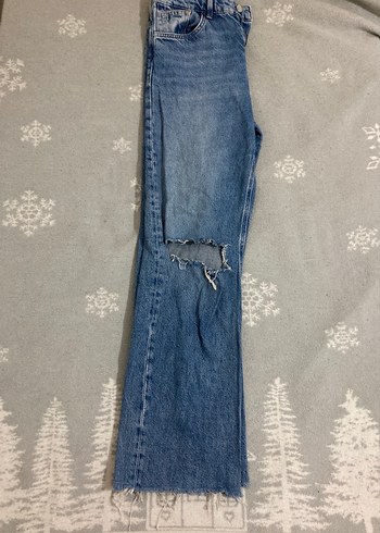 Düğmeli Mavi Kadın Midi Boy Denim Pantolon - Görsel 4