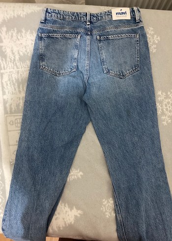 Düğmeli Mavi Kadın Midi Boy Denim Pantolon - Görsel 3