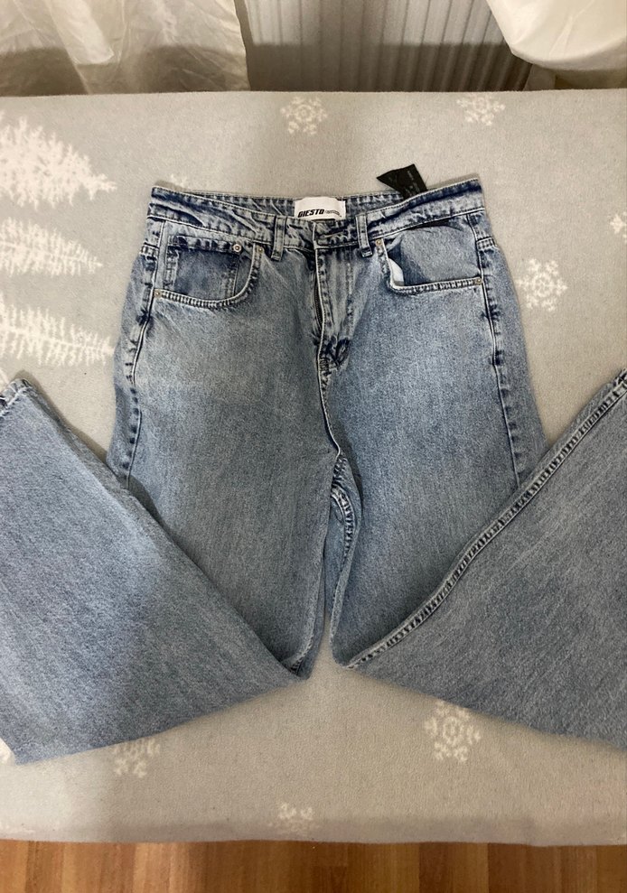 Gri Bol Kesim Midi Denim Kadın Jean - Görsel 2