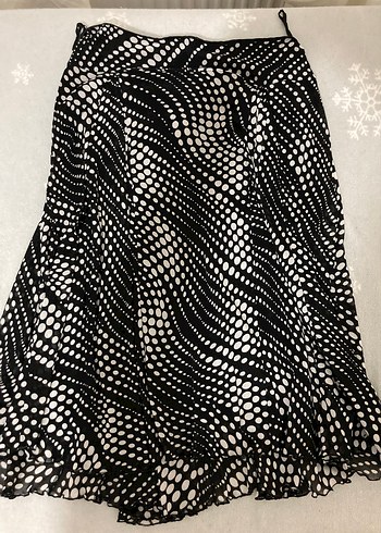 Vintage Siyah Desenli Piliseli Midi Etek - Görsel 3