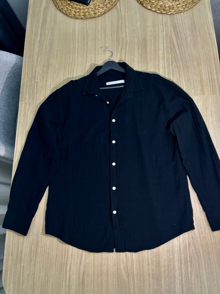 Düğmeli Siyah Müslim Erkek Gömlek - Görsel 2