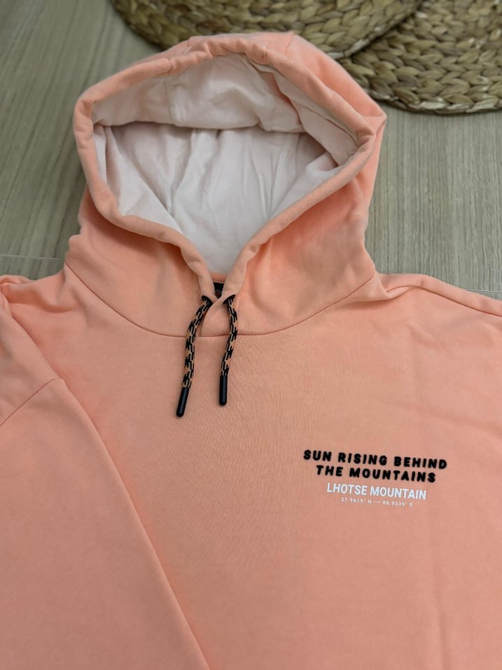 Pembe Kapüşonlu Baskılı Rahat Sweatshirt - Görsel 2