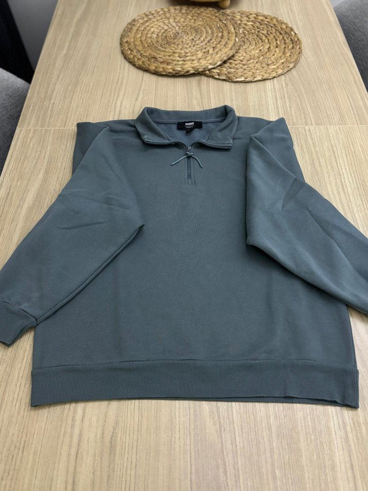 Yarı Fermuarlı Mavi Basic Sweatshirt - Görsel 2