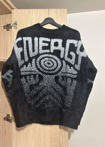 Siyah Gri Bağlama Desenli Tüylü Erkek Kazak - Görsel 3