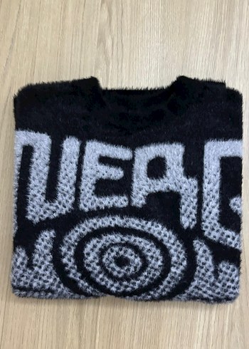 Siyah Gri Bağlama Desenli Tüylü Erkek Kazak - Görsel 5