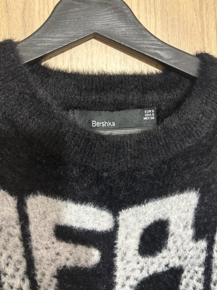 Siyah Gri Bağlama Desenli Tüylü Erkek Kazak - Görsel 4