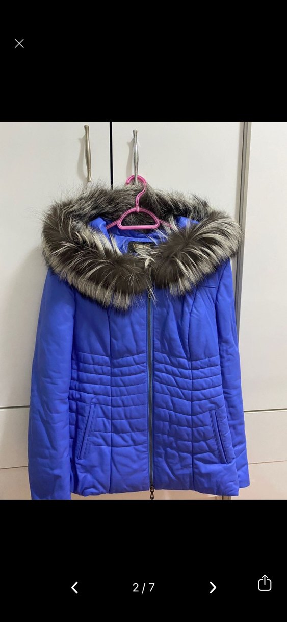 Kürk Detaylı Mavi Kadın Kışlık Mont - Görsel 2