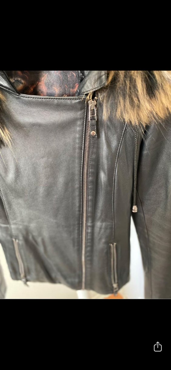 Kürk Detaylı Kahverengi Deri Biker Ceket - Görsel 2