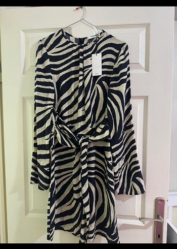 Zebra Desenli Uzun Kollu Mini Elbise - Görsel 2