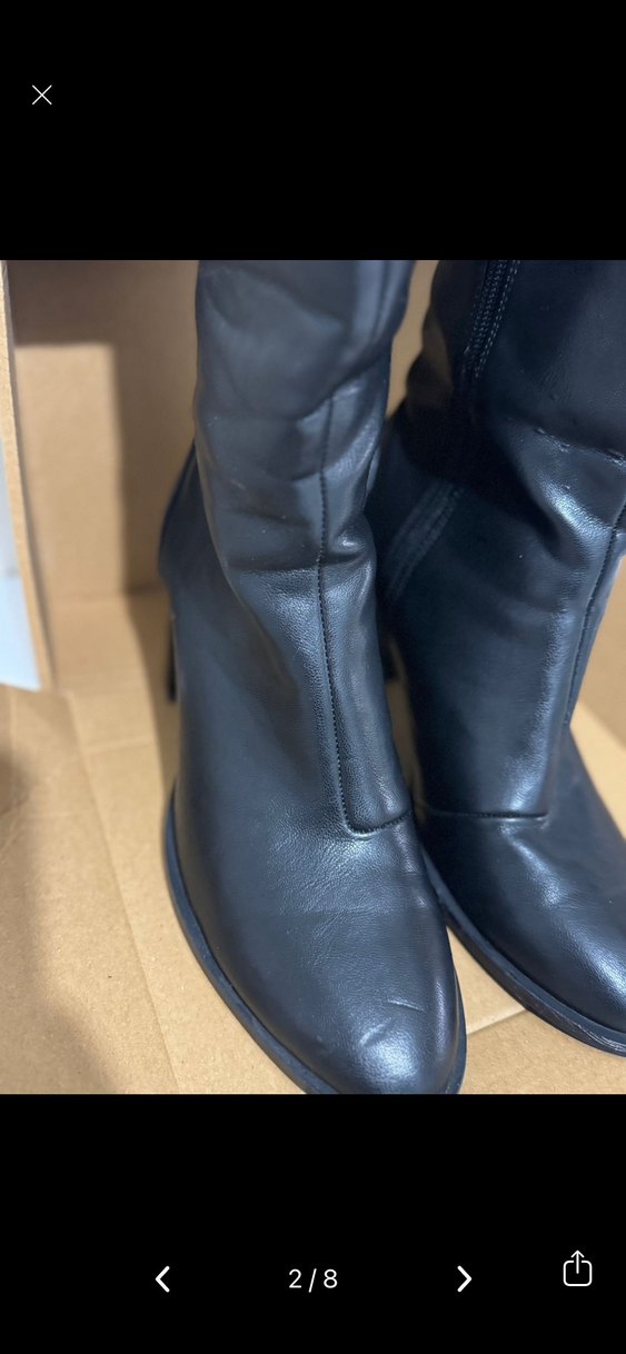 Siyah Deri Dizüstü Tokalı İnce Topuklu Çizme - Görsel 2