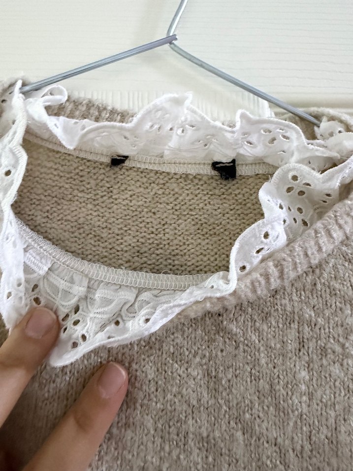 Bej Kadın Triko Kazak, Yuvarlak Yaka, Rahat Kesim - Görsel 2