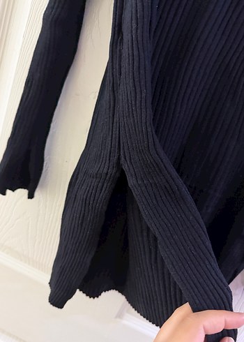 Kadın Siyah V Yaka Triko Midi Kazak - Görsel 4