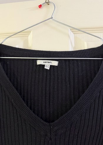 Kadın Siyah V Yaka Triko Midi Kazak - Görsel 2